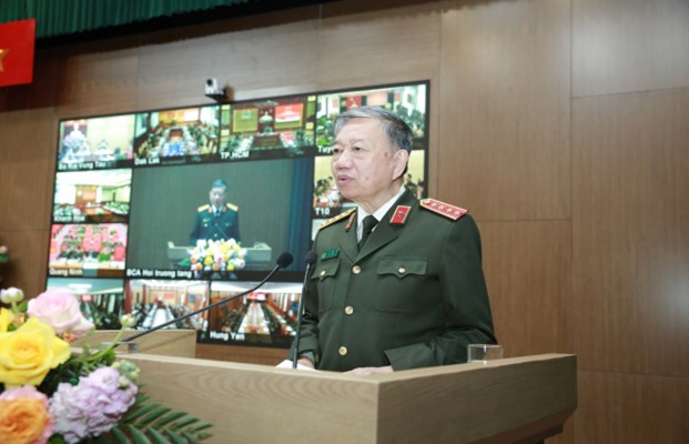Đại tướng Tô Lâm, Ủy viên Bộ Chính trị, Bộ trưởng Bộ Công an phát biểu chỉ đạo tại Hội nghị (Nguồn: Internet)